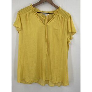 Maison D’ Amelie Paris Blouse Yellow  Women XL Flutter Sleeve Tie V-Neck Smocked